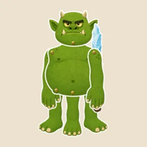Cut-paper fighter: a three-legged ogre with an ice-crystal sword